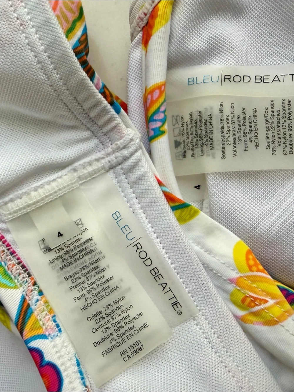 Bleu Rod Beattie White Floral Ruffle Bikini with Multicolor Print